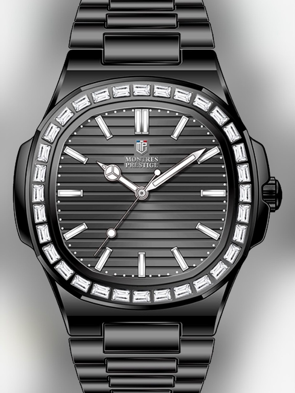 Montres Prestige Men’s Quartz 40 mm Black Stainless Steel Dress Watch